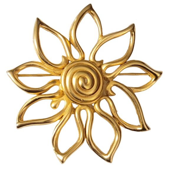 Erwin Pearl Matte Gold Tone Modern Open Statement Flower Brooch Pin, Signed M382